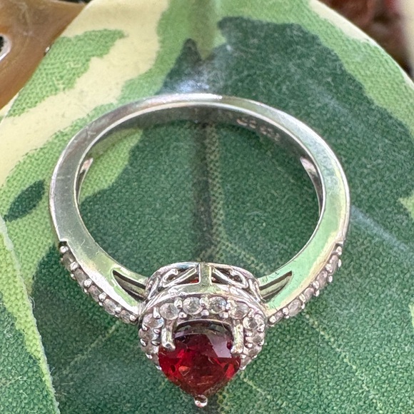 Pear Shaped Garnet & White Lab-Created Sapphire Halo Ring 925 Sterling Silver - Picture 6 of 6